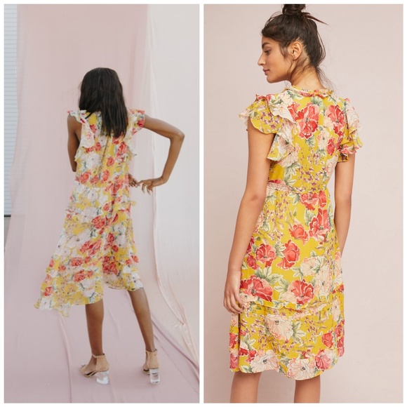 NWT, Anthropologie, Dolan Ellory Floral Silk Dress - Picture 4 of 5